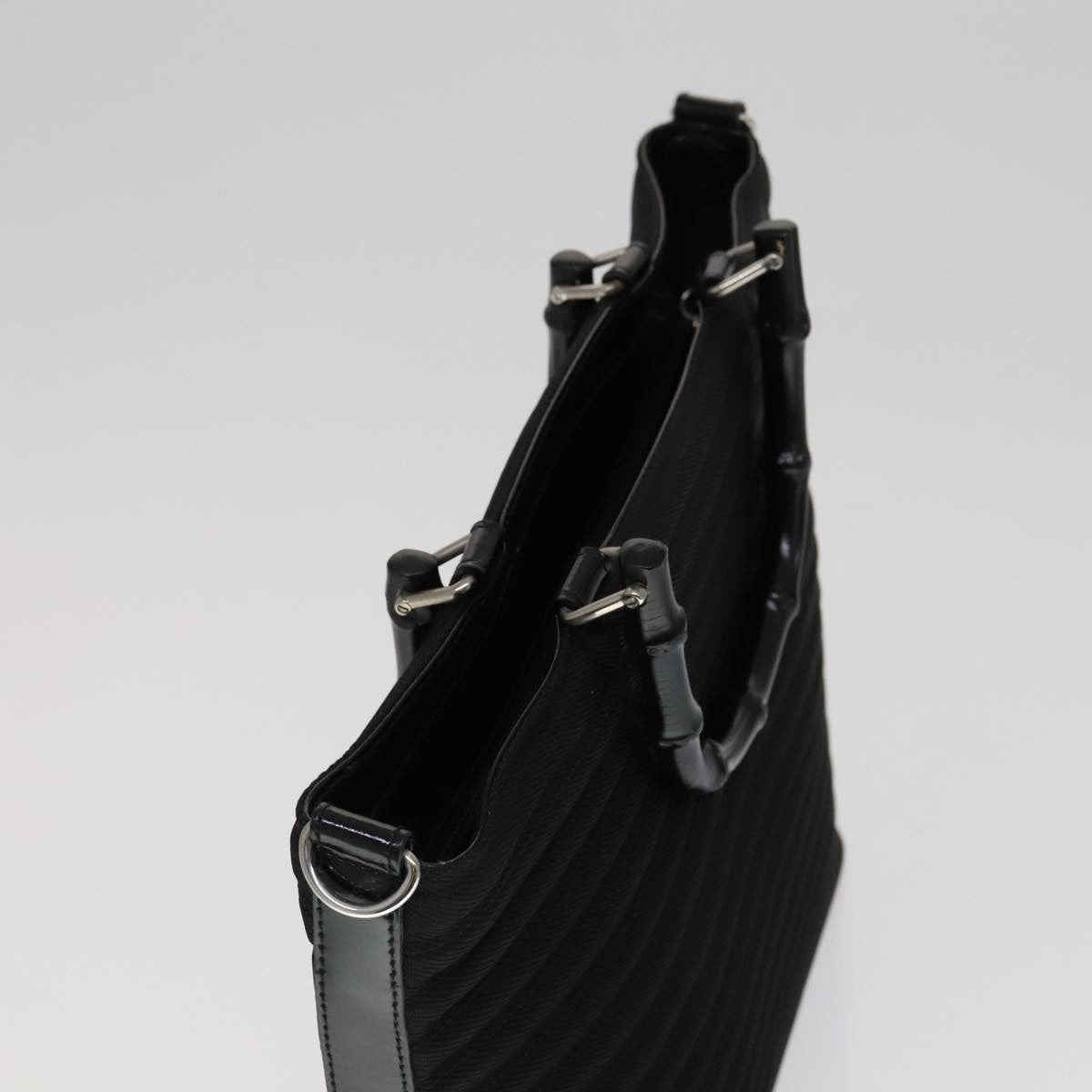 Gucci Vintage Bamboo Handle Bag Nylon Black Nylon Handbag (Pre-Owned)