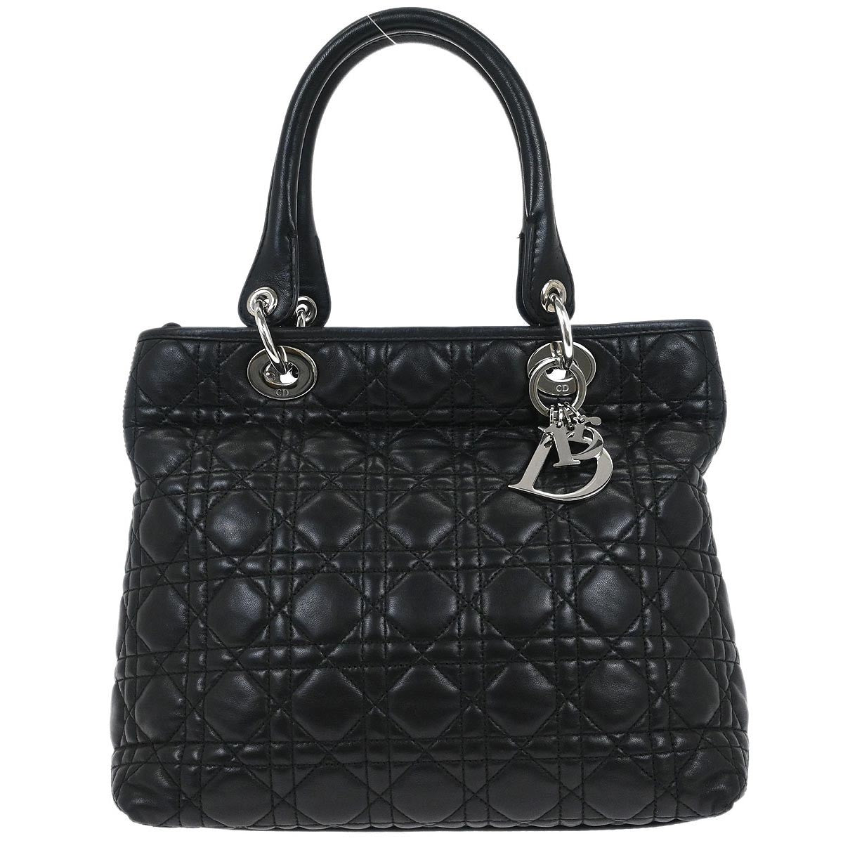 Christian Dior Vintage Lady Dior Bag Cannage Quilt Lambskin Black Leather Handbag (Pre-Owned)