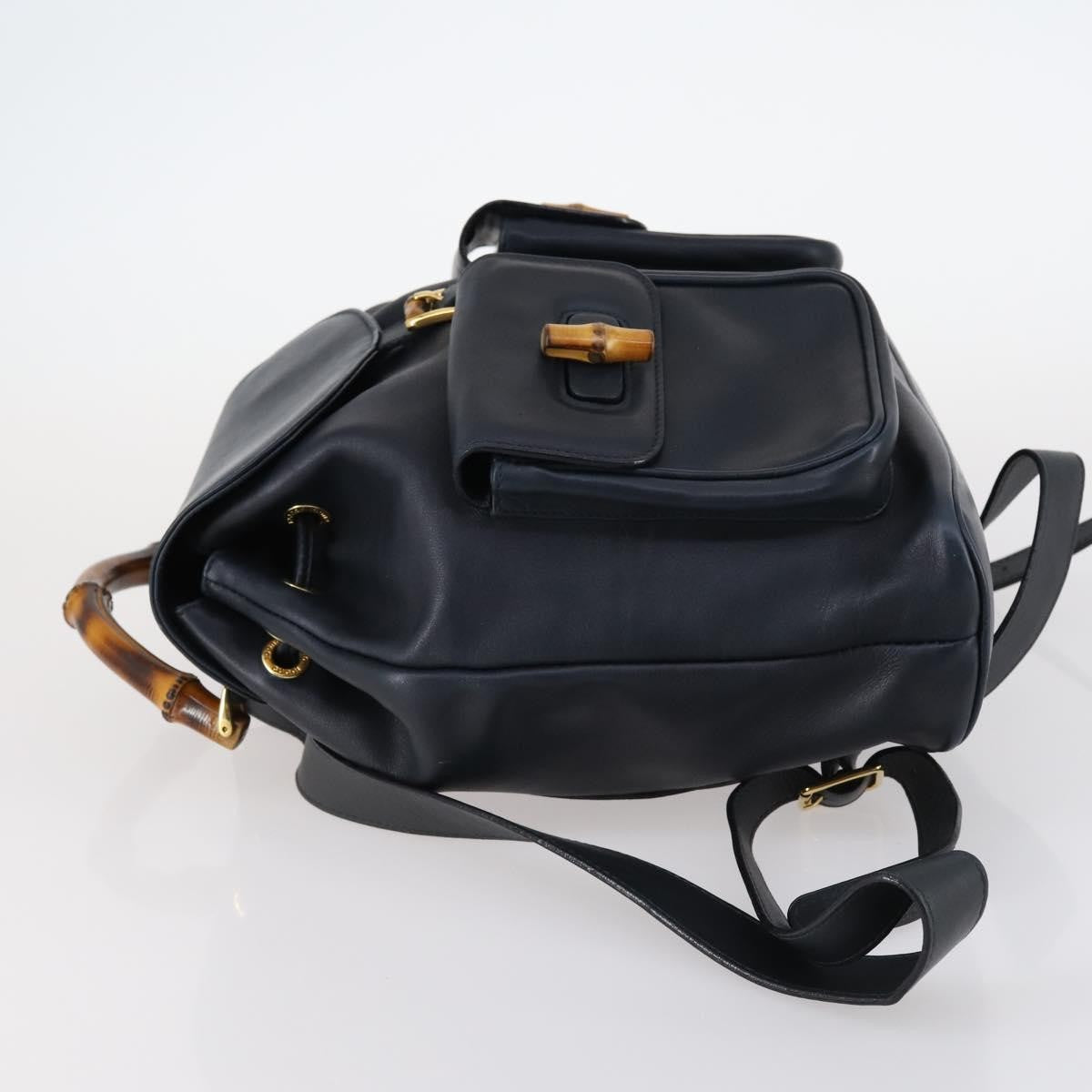 Gucci Vintage Bamboo Backpack Leather Navy Leather Backpack Bag (Pre-Owned)