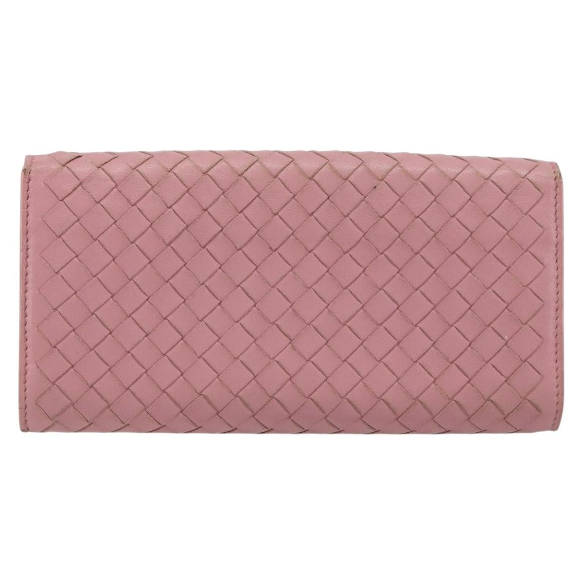 Bottega Veneta Intrecciato Long Zip  Wallet Leather Pink Leather Wallets Accessory (Pre-Owned)