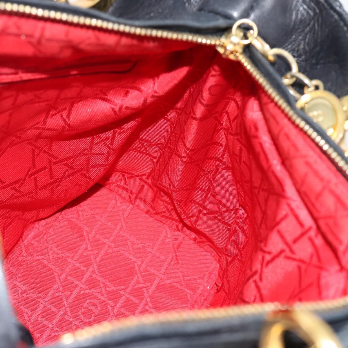 Christian Dior Lady Dior Bag Leather Black Leather Handbag (Pre-Owned)