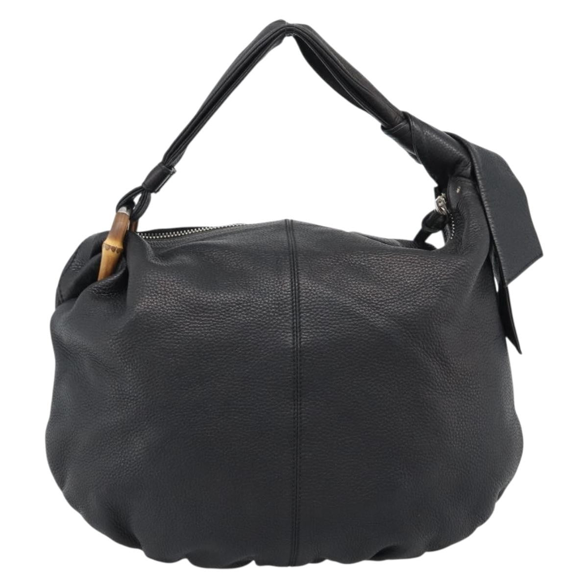 Gucci Vintage Bamboo Shoulder Bag Nylon Black Leather Handbag (Pre-Owned)
