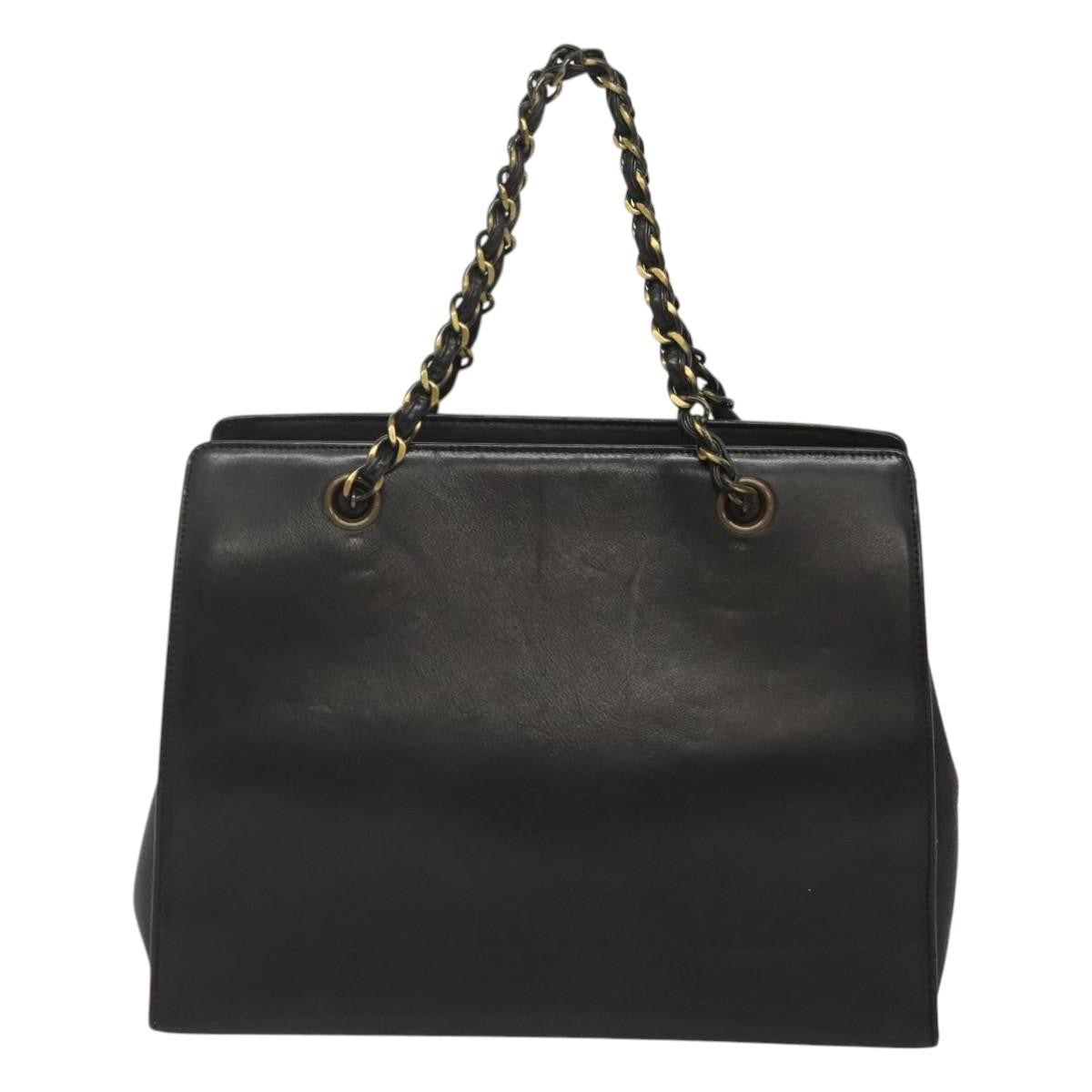 Chanel Vintage Front Pocket Chain Tote Leather Black Leather Shoulder Bag Bag (Pre-Owned)