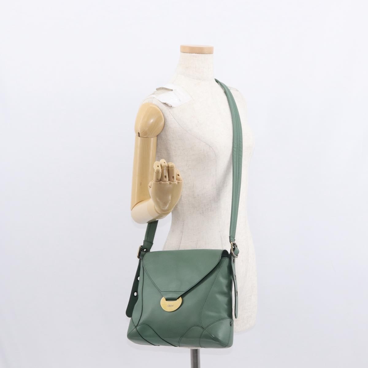 Chloe Vintage Flap Shoulder Bag Leather Green Leather Shoulder Bag Bag (Pre-Owned)