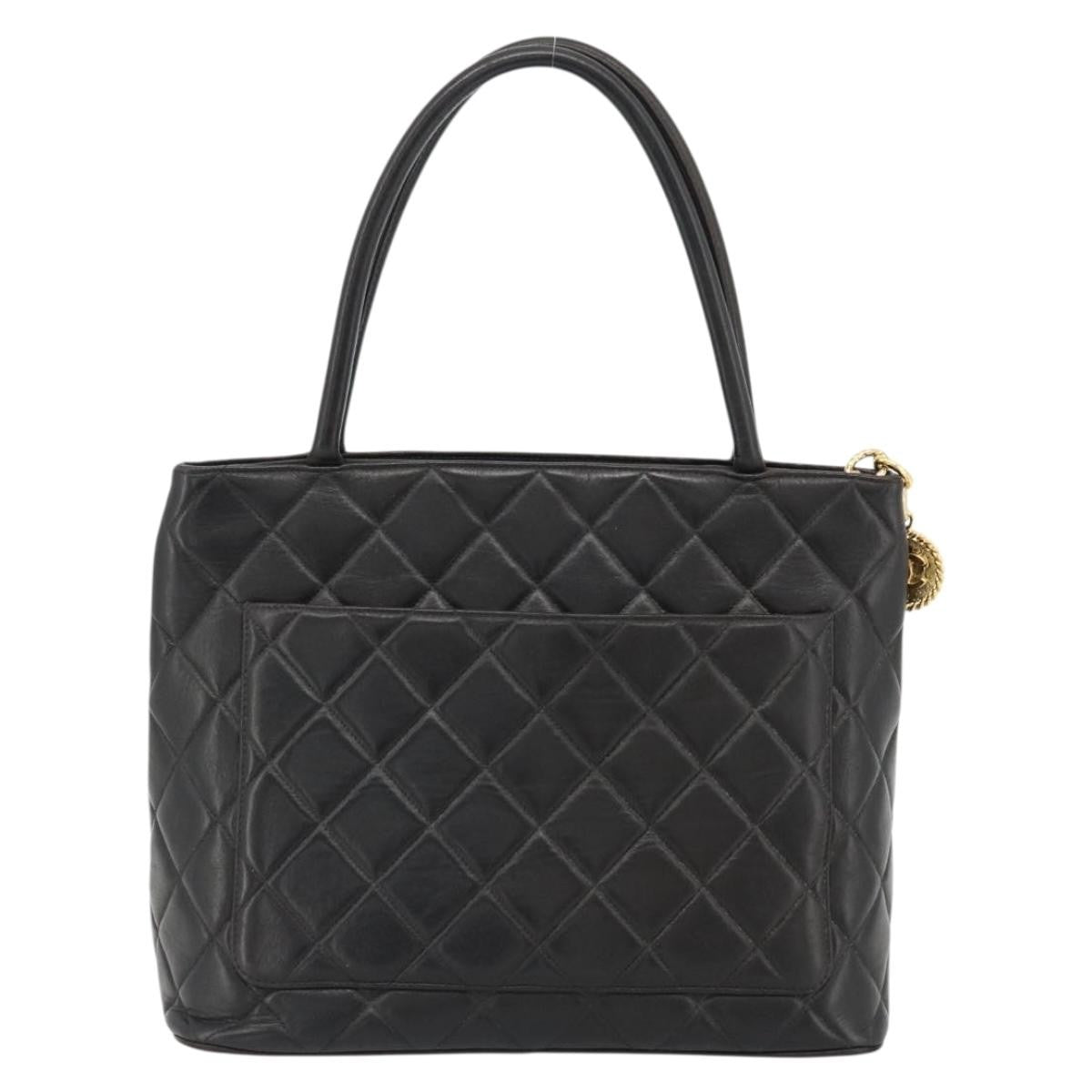 Chanel Matelassé Lambskin Leather Black Leather Tote Bag Bag (Pre-Owned)