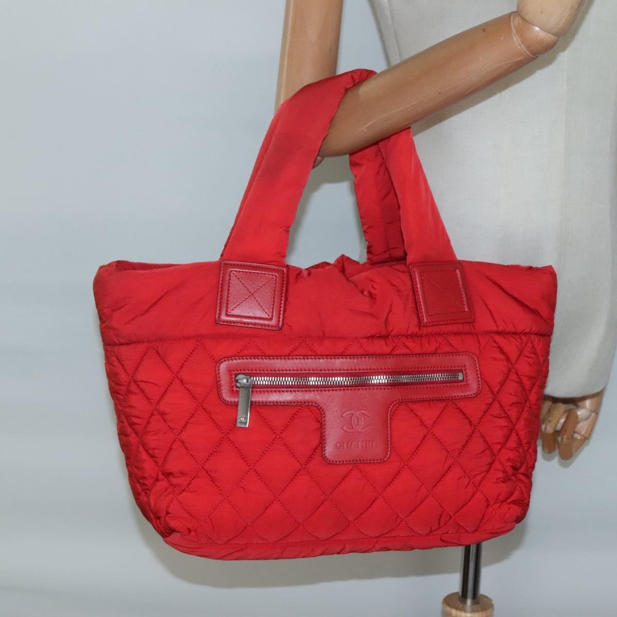 Chanel Coco Cocoon Reversible Tote Quilted Nylon Red Nylon Tote Bag Bag (Pre-Owned)
