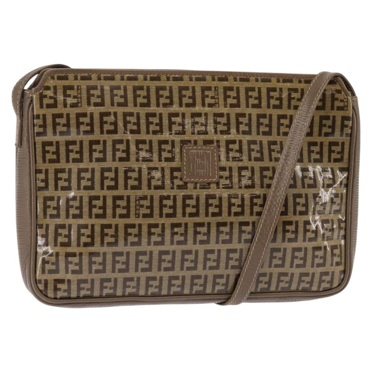 Fendi Vintage Zip Crossbody Bag Zucchino Canvas Beige Canvas Shoulder Bag Bag (Pre-Owned)