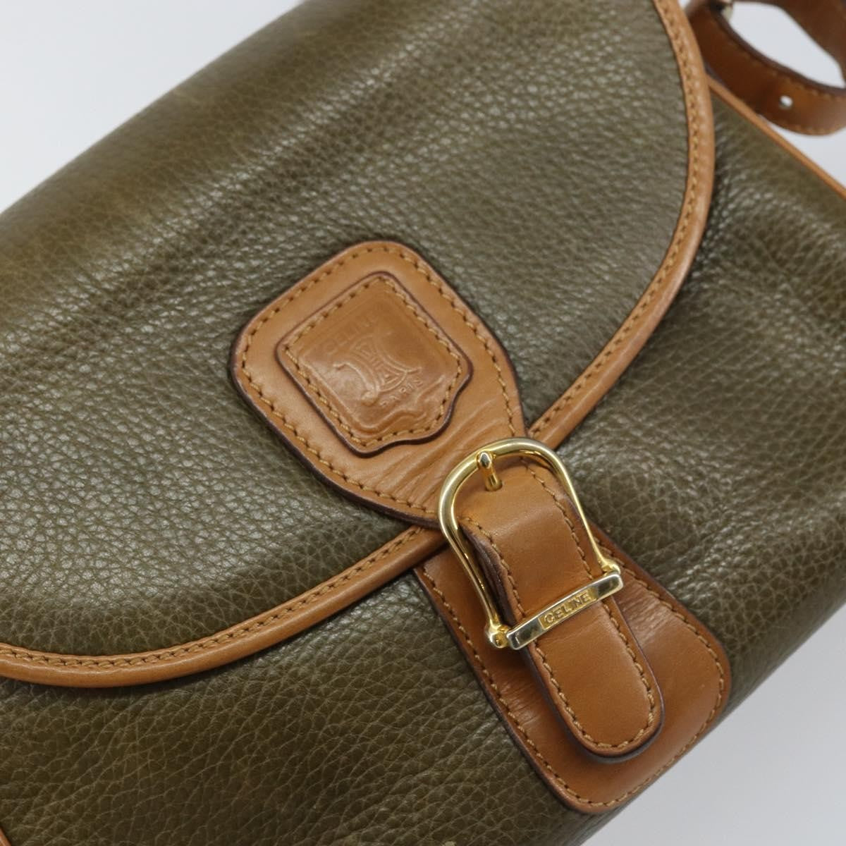 Celine Vintage Shoulder Bag Leather Khaki Leather Shoulder Bag Bag (Pre-Owned)