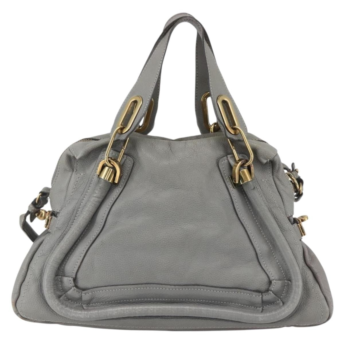 Chloe Paraty Top Handle Bag Leather Gray Leather Handbag (Pre-Owned)