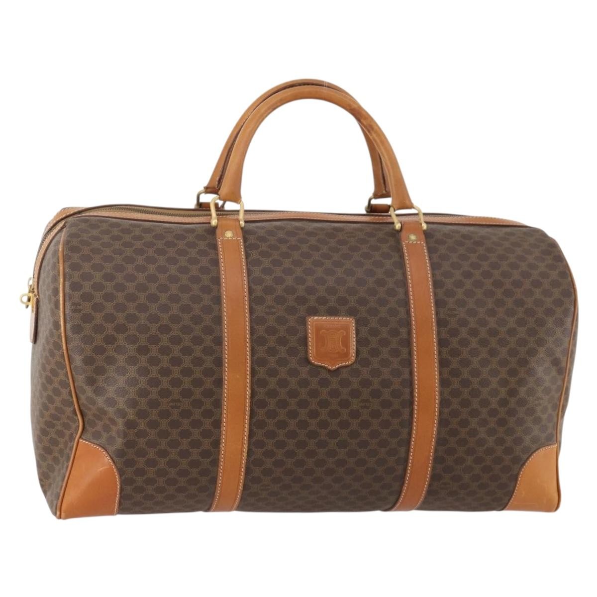 Celine Vintage Duffle Bag Macadam Coated Canvas Brown Canvas Travel Bag Bag (Pre-Owned)