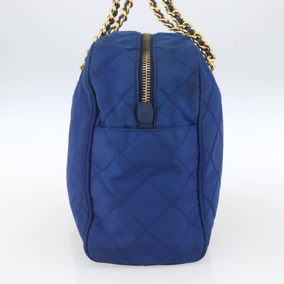 Prada Chain Shoulder Bag Quilted Tessuto Blue Nylon Shoulder Bag Bag (Pre-Owned)