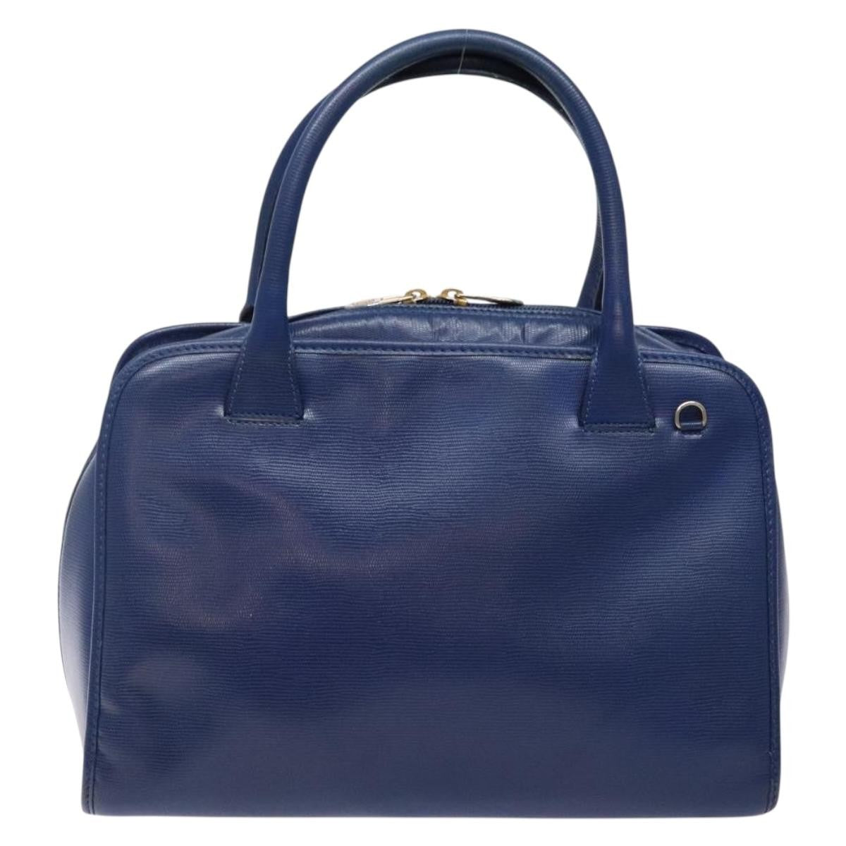 Celine Circle Logo Handbag Leather Blue Leather Bag (Pre-Owned)