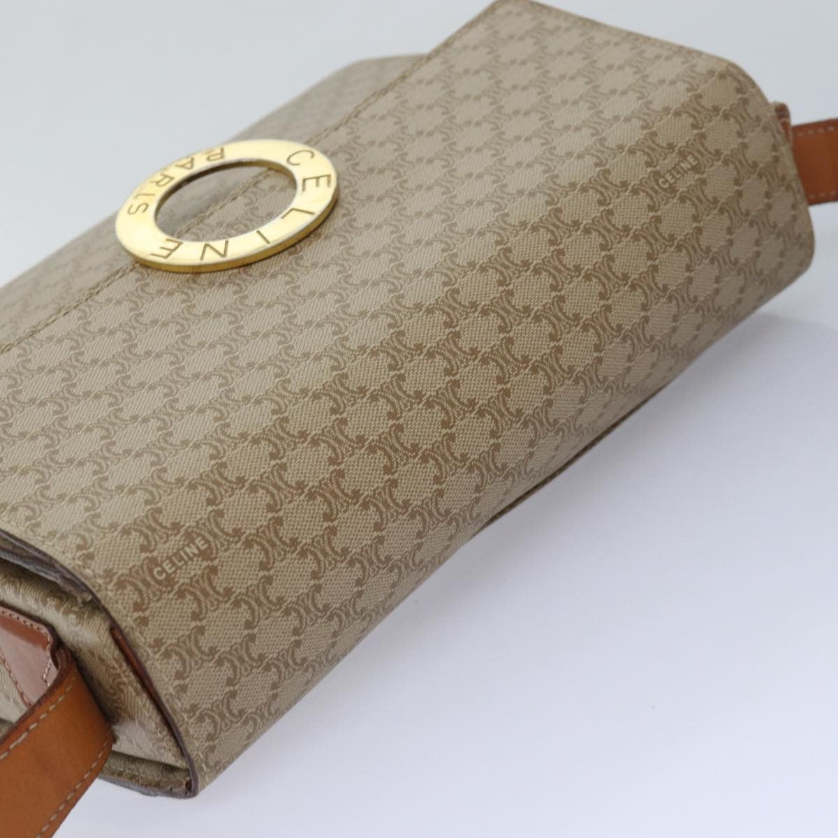 Celine Vintage Macadam Circle Logo Shoulder Bag Canvas And Leather Beige Canvas Shoulder Bag Bag (Pre-Owned)