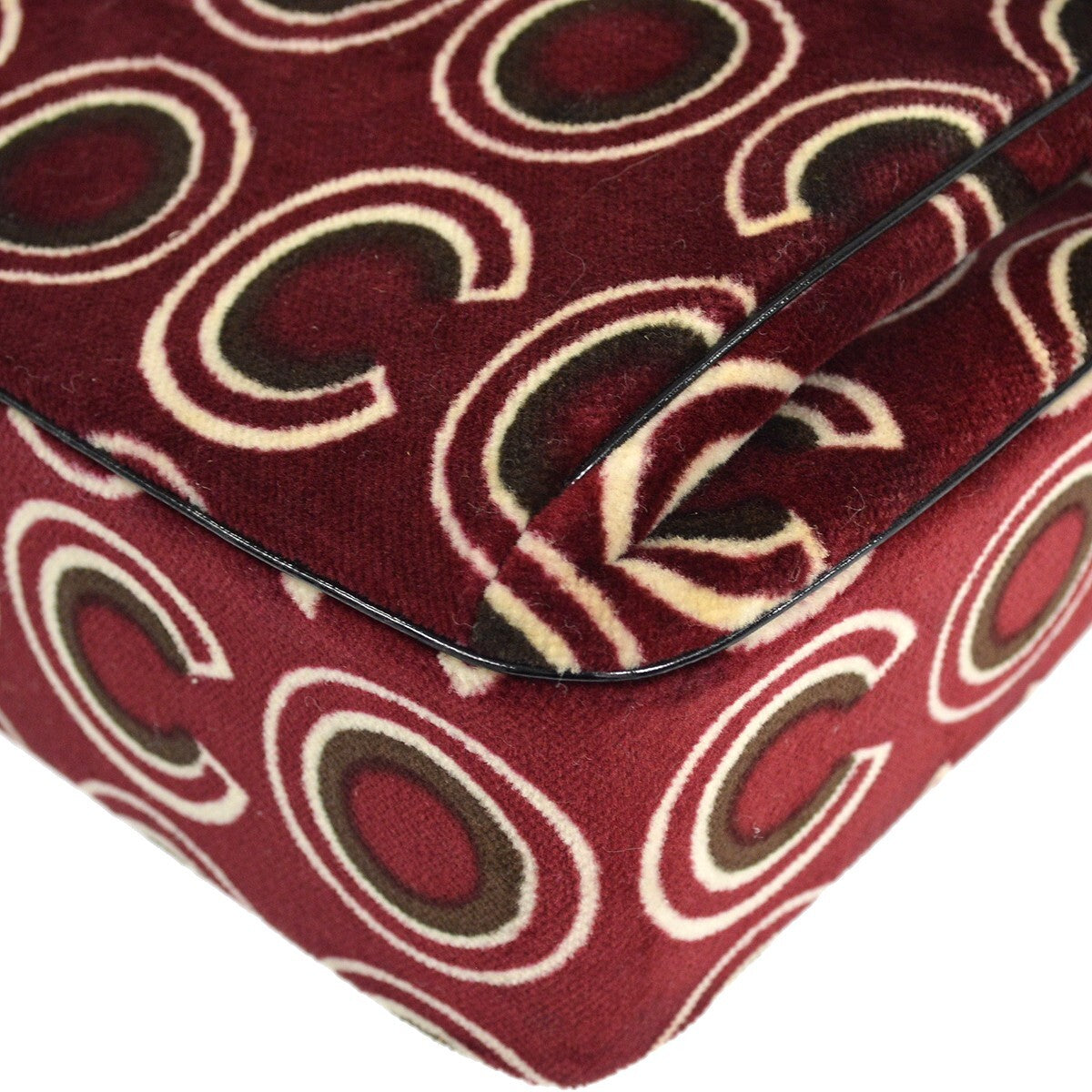Chanel Cc Top Handle Bag Coco Print Velvet Burgundy Velvet Handbag (Pre-Owned)