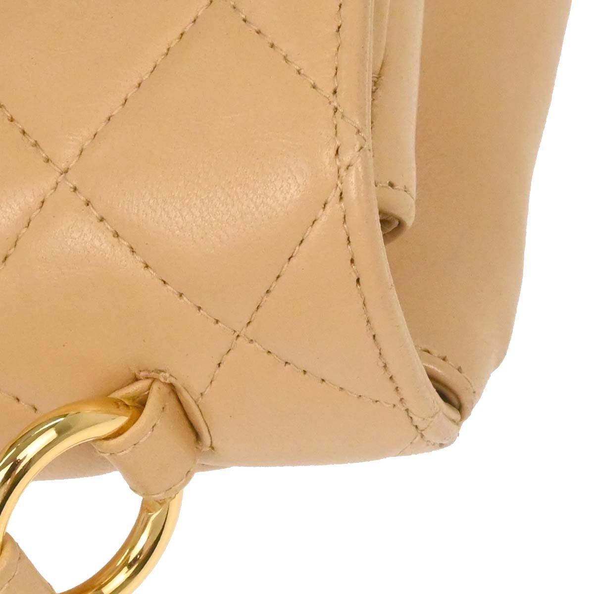 Chanel Vintage Top Handle Flap Bag Quilted Lambskin Beige Leather Handbag (Pre-Owned)