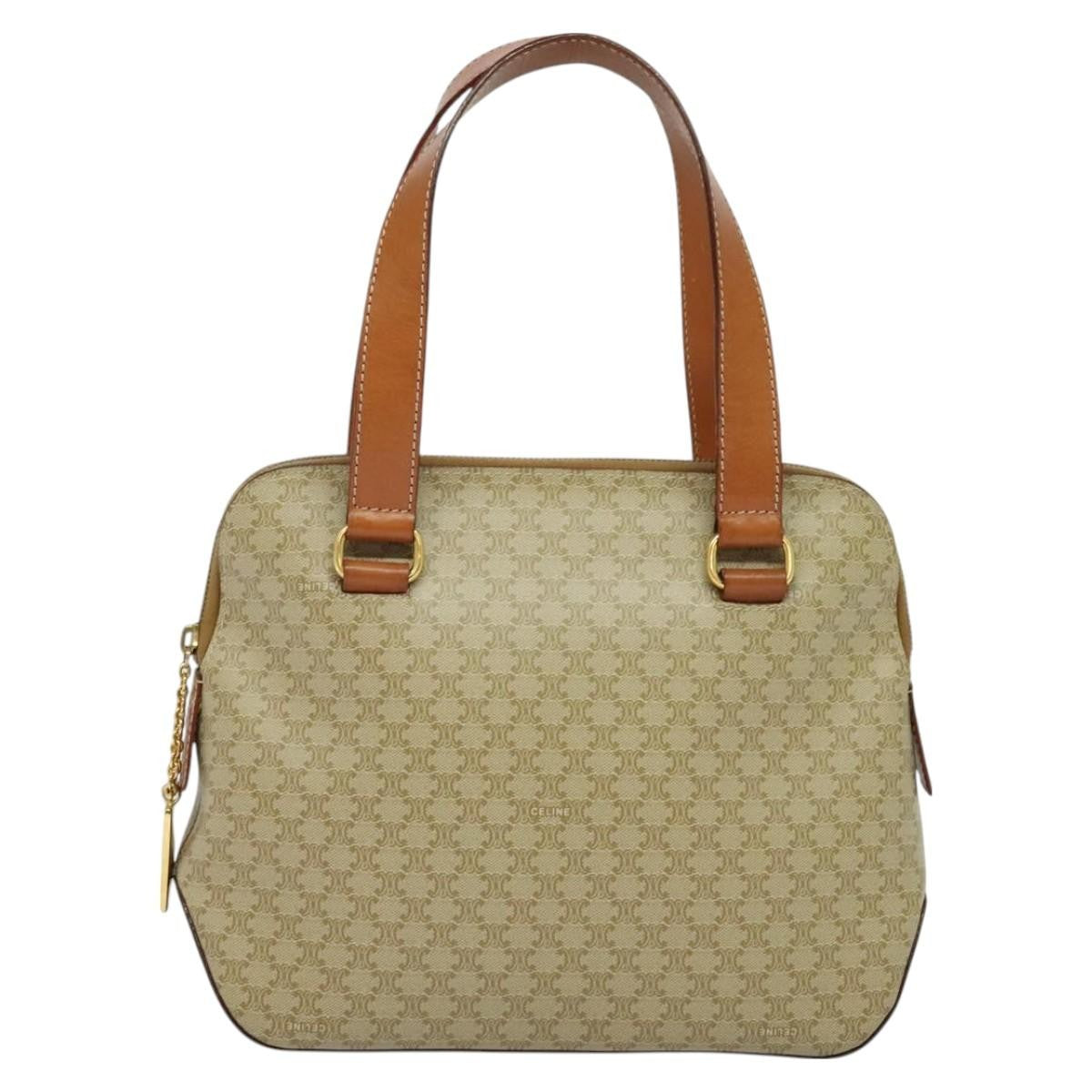 Celine Vintage Macadam Handbag Canvas Beige Canvas Handbag (Pre-Owned)