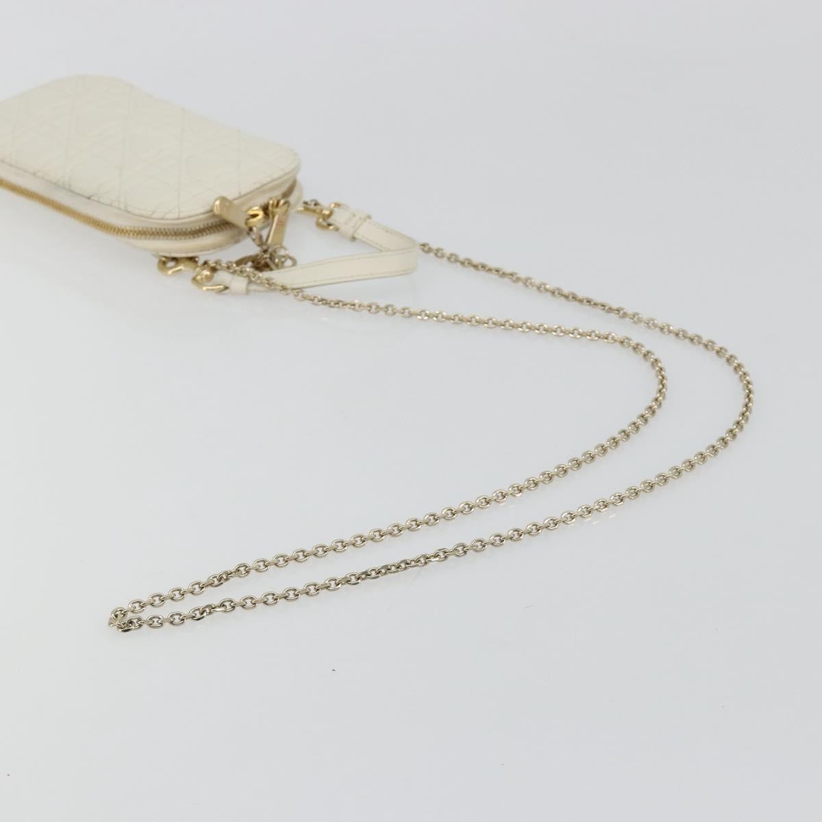Christian Dior Lady Dior Phone Holder On Chain Cannage Quilt Lambskin White Leather Shoulder Bag Bag (Pre-Owned)