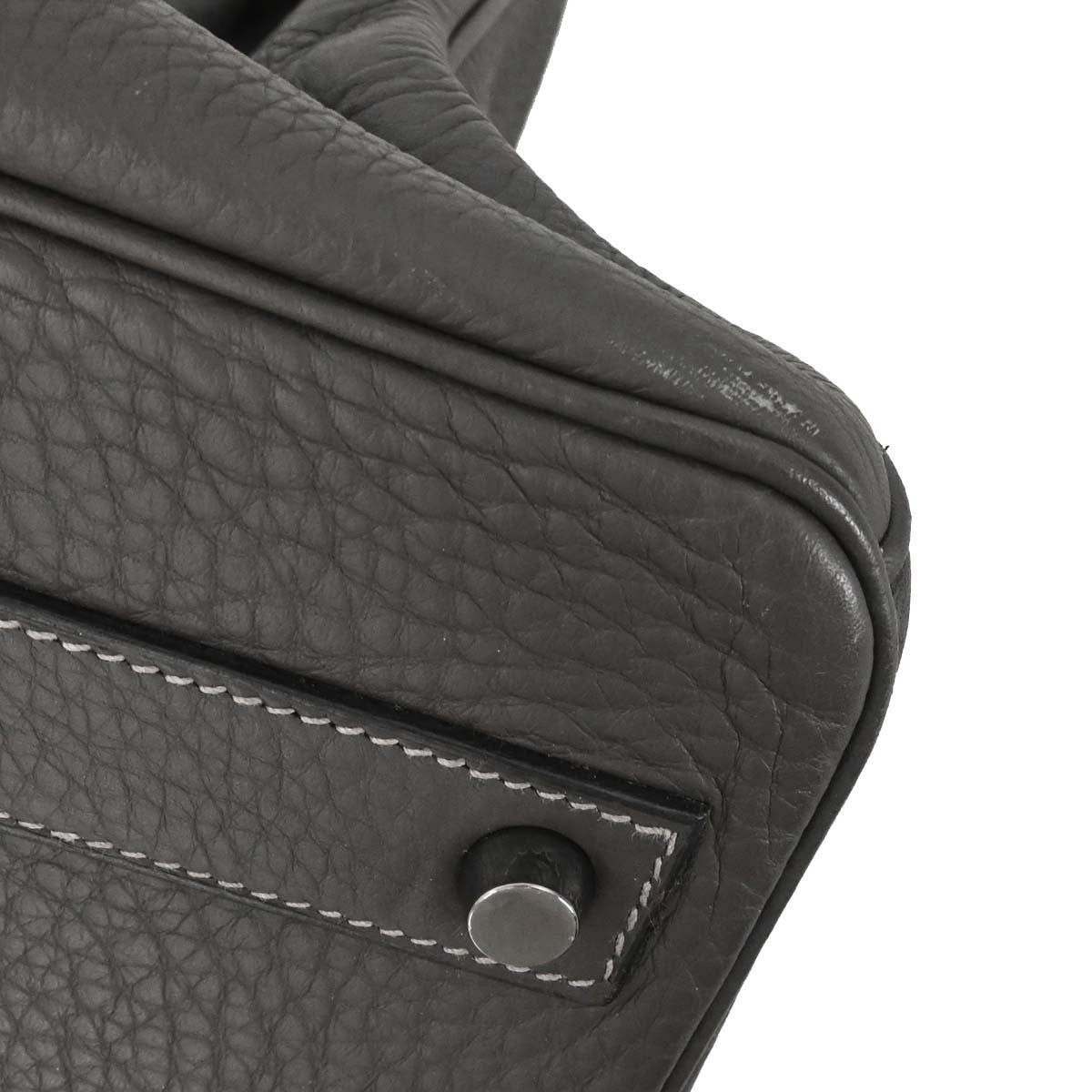 Hermes Birkin Handbag Grey Clemence With Palladium Hardware Gray Leather Handbag (Pre-Owned)
