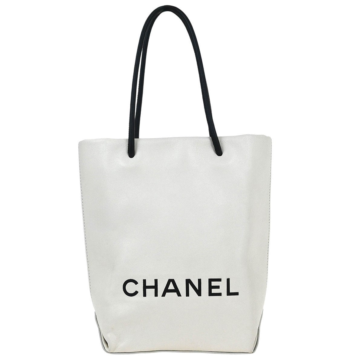 Chanel Essential Shopping Tote Leather White Calfskin Tote Bag Bag (Pre-Owned)