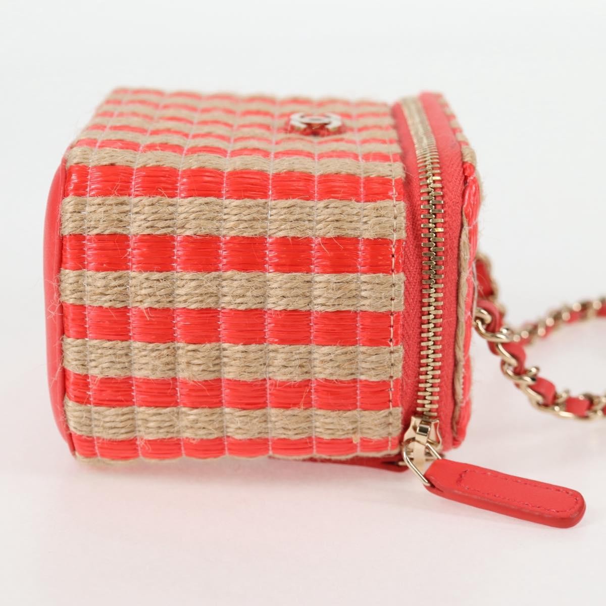 Chanel Classic Vanity Case With Chain Striped Raffia And Jute Red Canvas Shoulder Bag Bag (Pre-Owned)