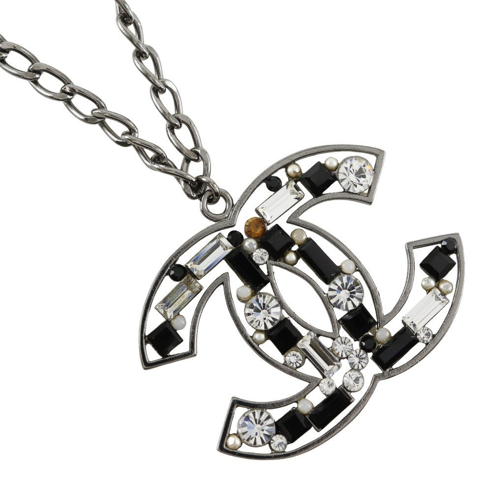 Chanel Cc Pendant Necklace Metal With Crystals Silver Metal Necklace Jewelry (Pre-Owned)
