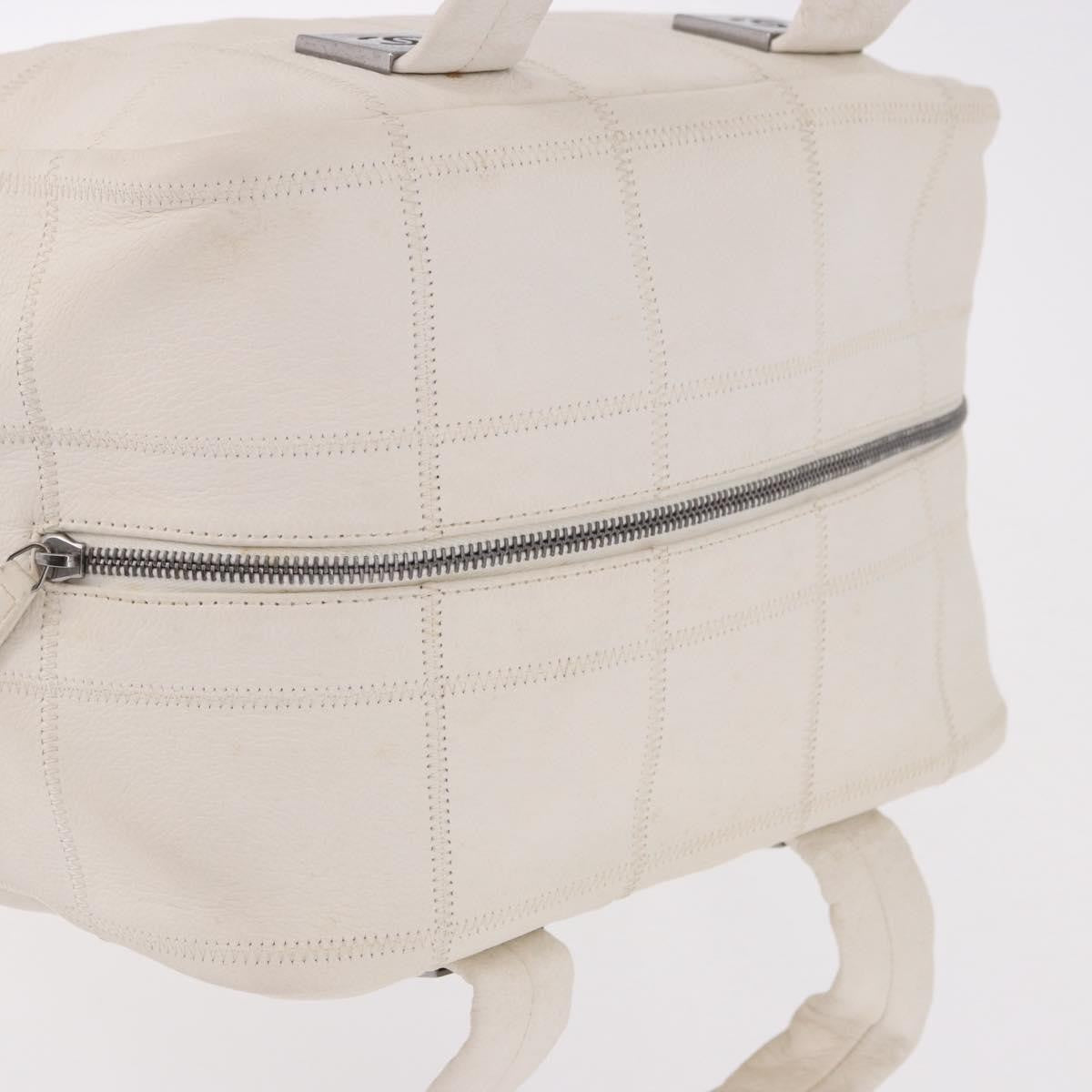 Chanel Square Stitch Bowler Bag Qulted Leather White Leather Handbag (Pre-Owned)
