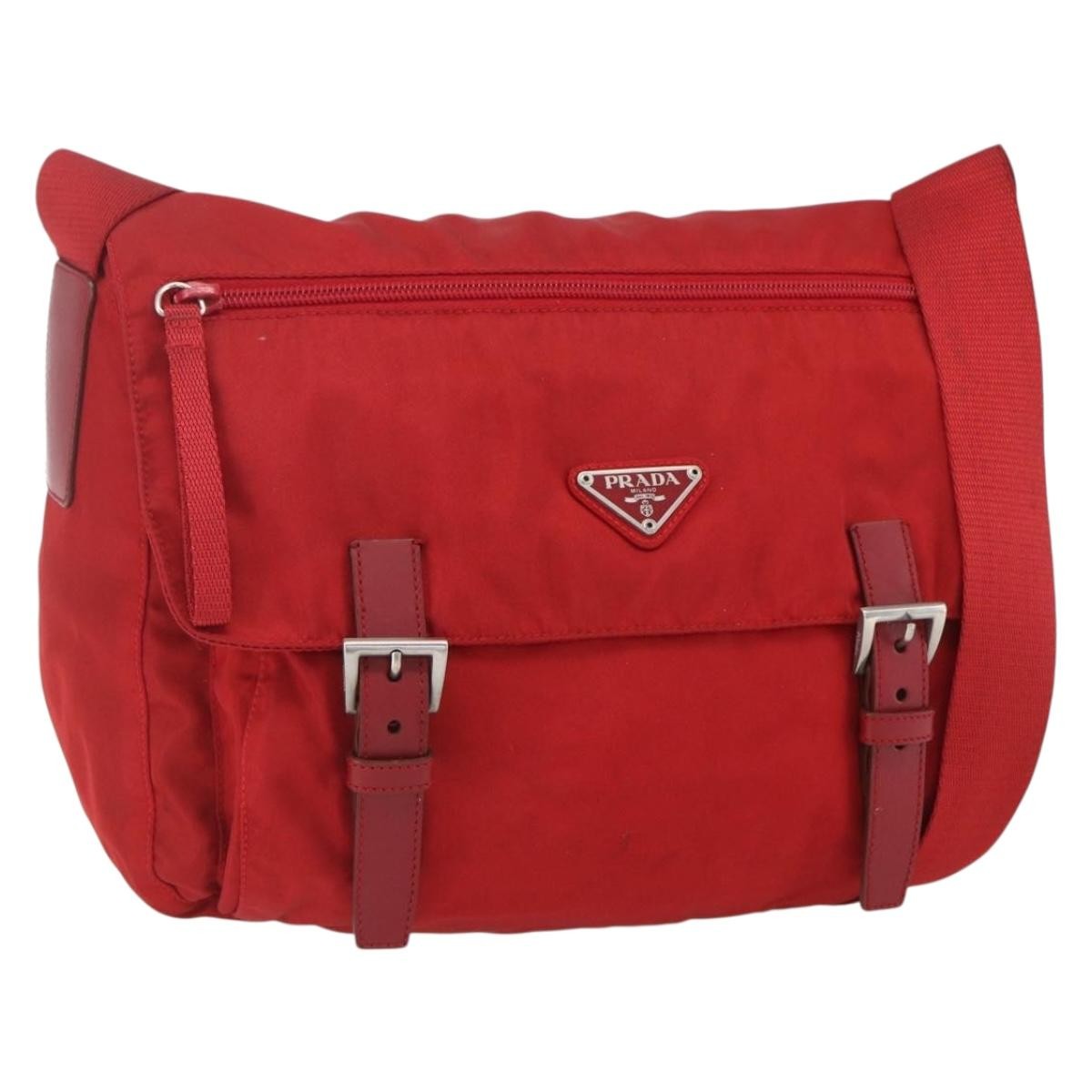 Prada Zip Buckle Messenger Bag Tessuto Red Nylon Shoulder Bag Bag (Pre-Owned)