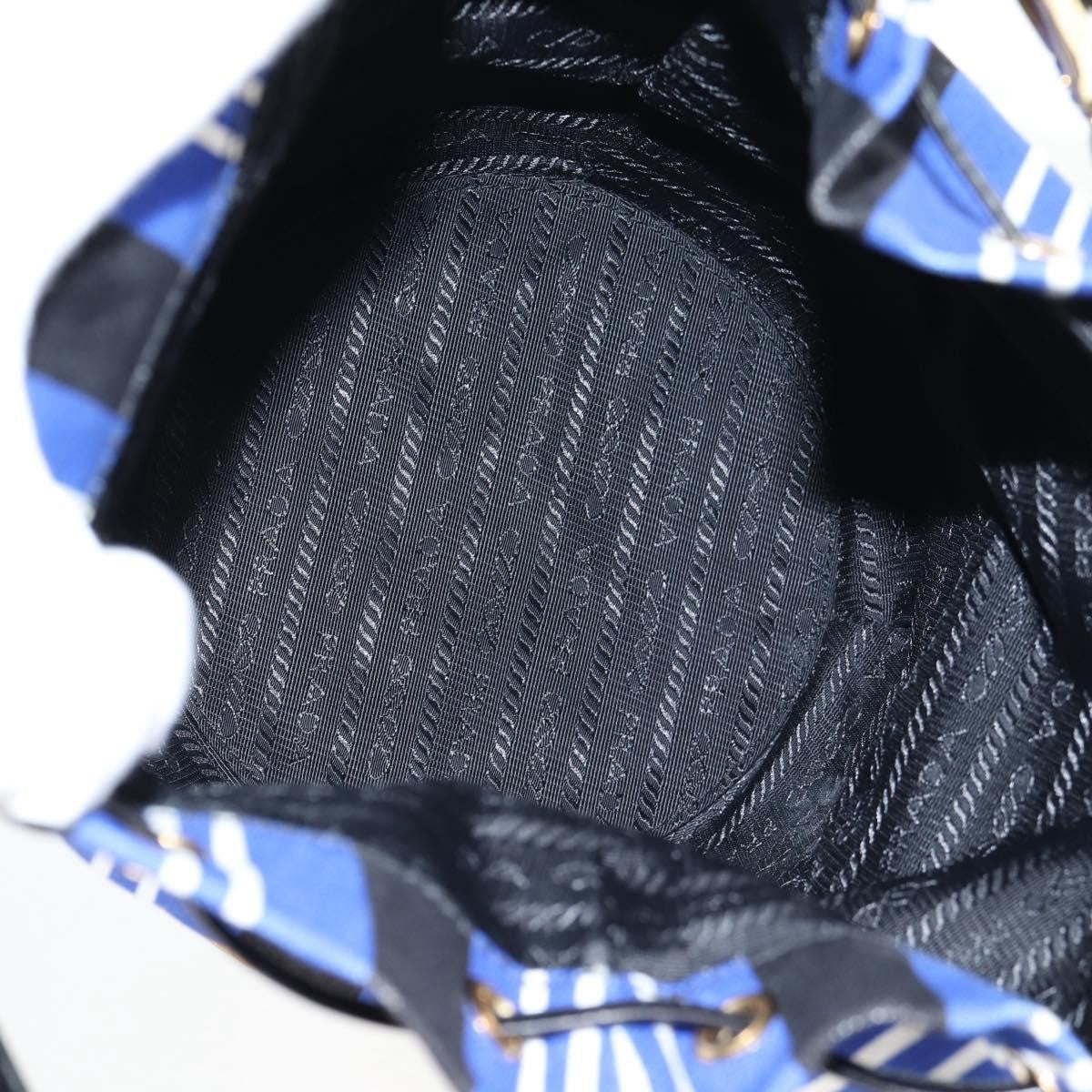 Prada Drawstring Bucket Bag Canvas And Wicker Blue Canvas Handbag (Pre-Owned)