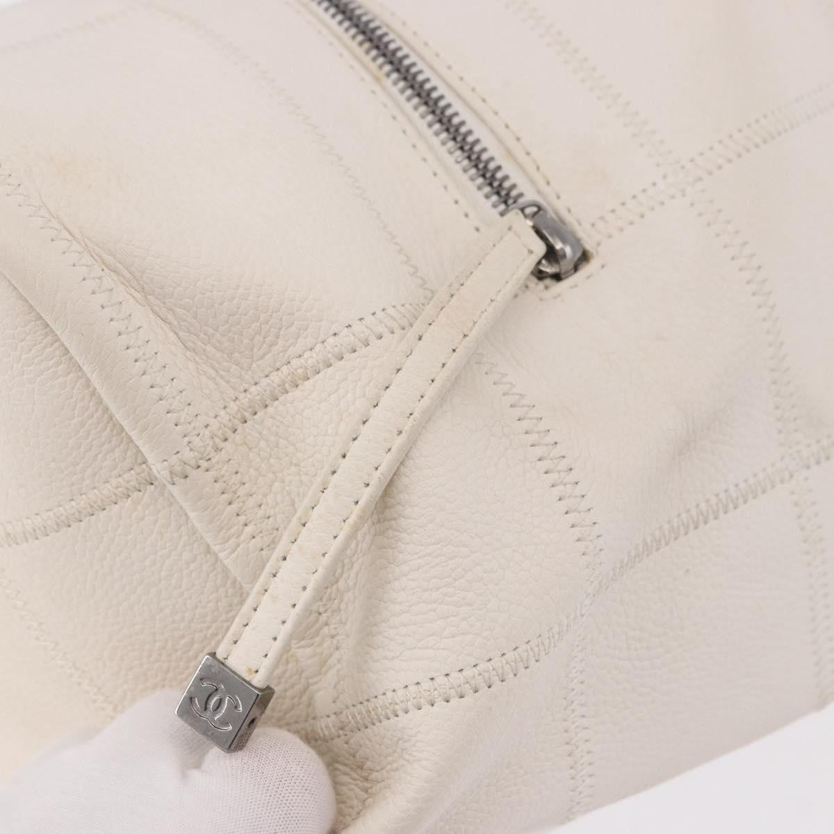 Chanel Square Stitch Bowler Bag Qulted Leather White Leather Handbag (Pre-Owned)