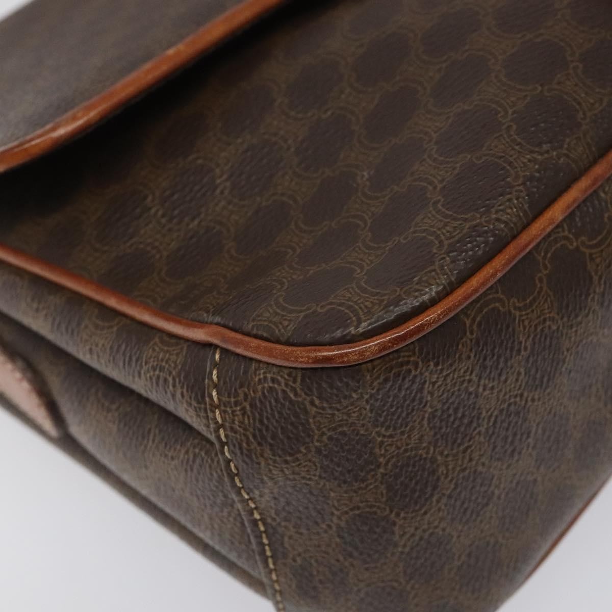 Celine Vintage Macadam Circle Logo Shoulder Bag Canvas And Leather Brown Canvas Shoulder Bag Bag (Pre-Owned)