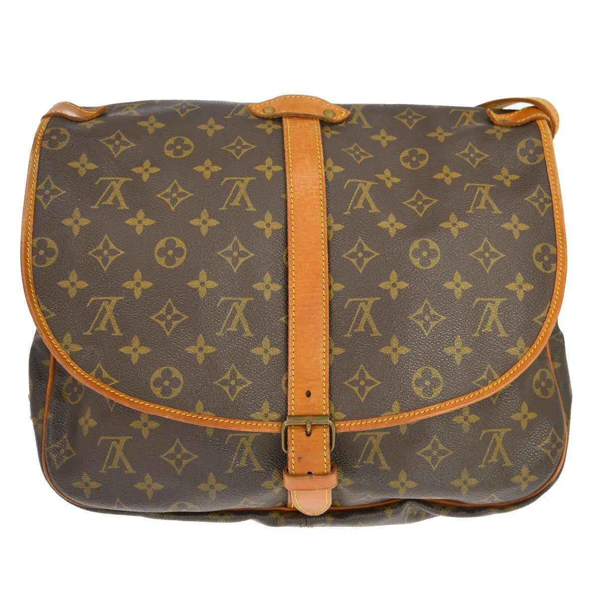 Louis Vuitton Saumur Handbag Monogram Canvas Brown Canvas Travel Bag Bag (Pre-Owned)