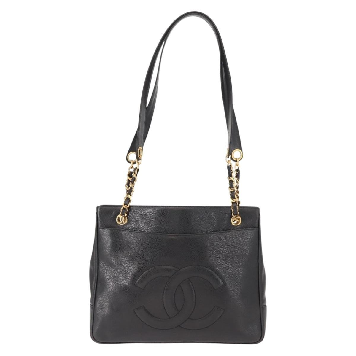 Chanel Vintage Cc Chain Tote Caviar Black Leather Tote Bag Bag (Pre-Owned)