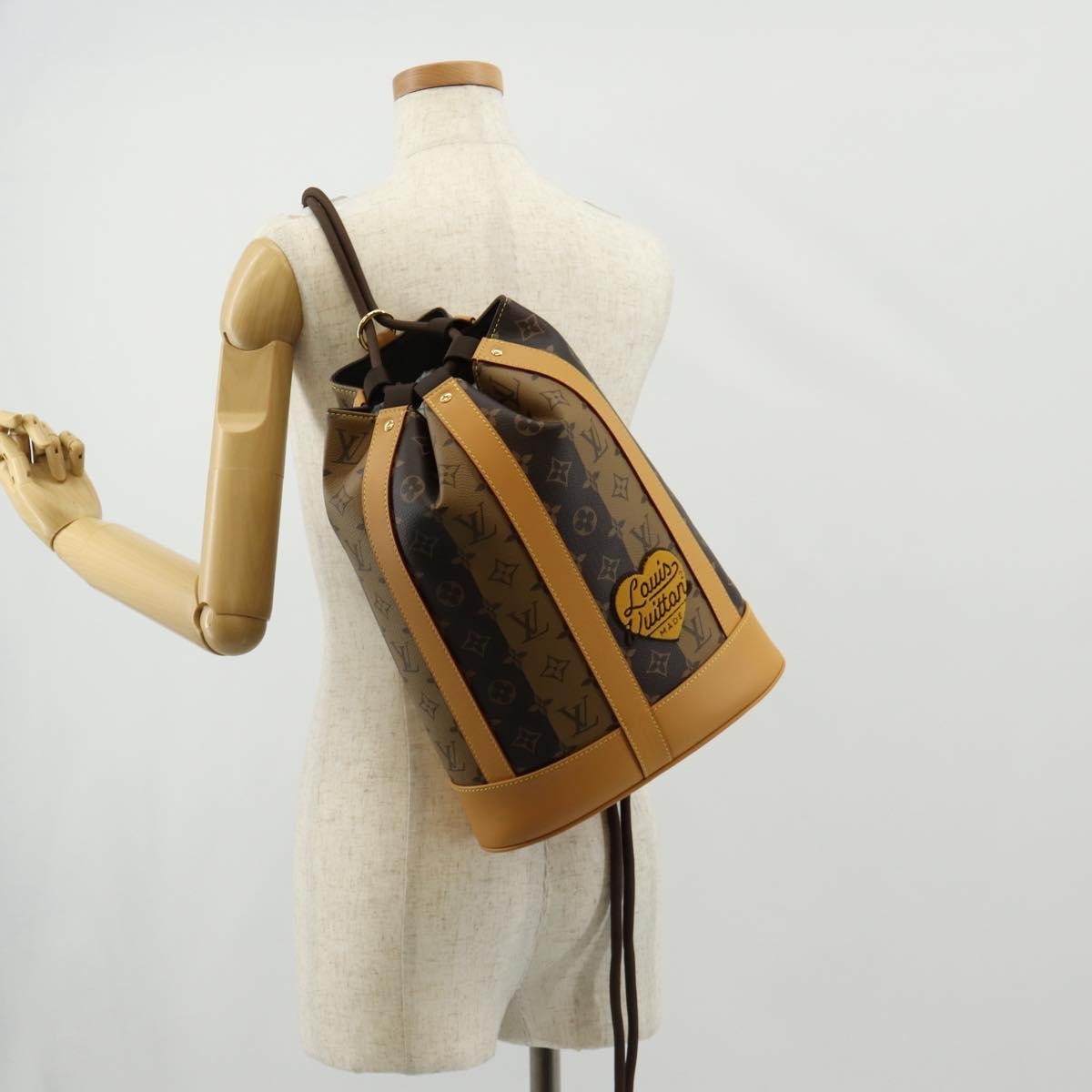 Louis Vuitton Nigo Randonnee Backpack Limited Edition Stripes Monogram Canvas Brown Canvas Shoulder Bag Bag (Pre-Owned)