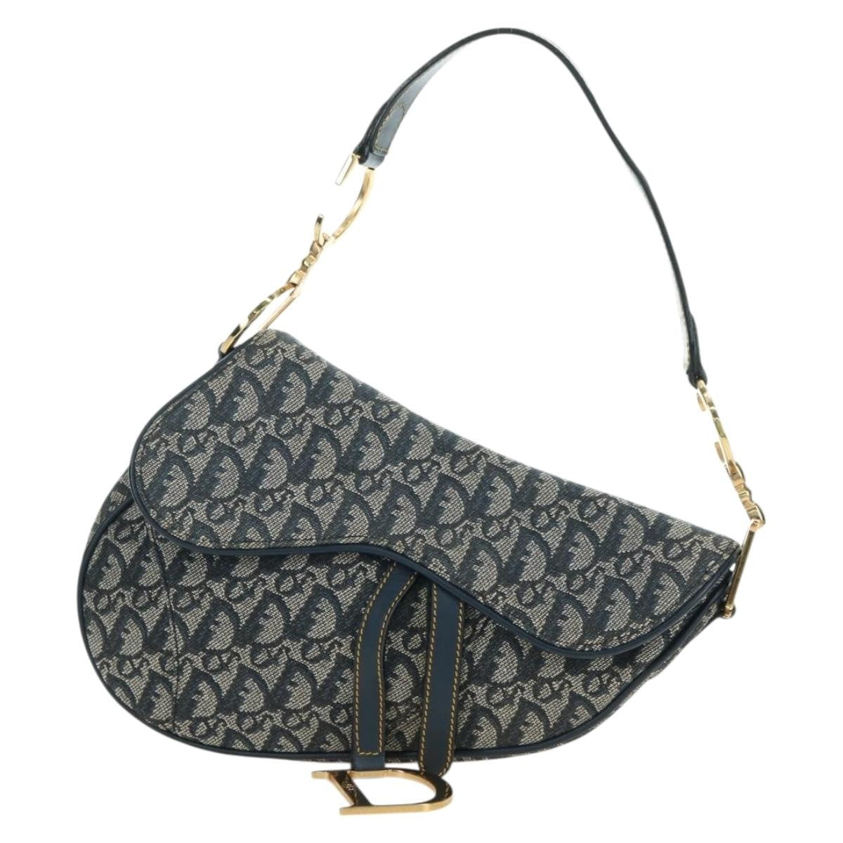 Christian Dior Saddle Handbag Oblique Canvas Navy Canvas Handbag (Pre-Owned)
