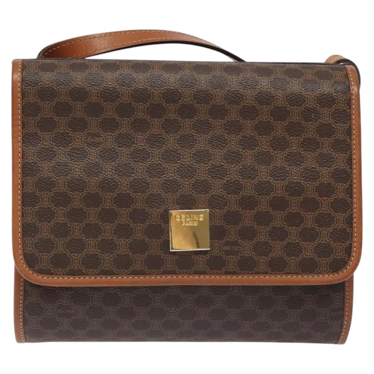 Celine Vintage Macadam Shoulder Bag Canvas And Leather Brown Canvas Shoulder Bag Bag (Pre-Owned)