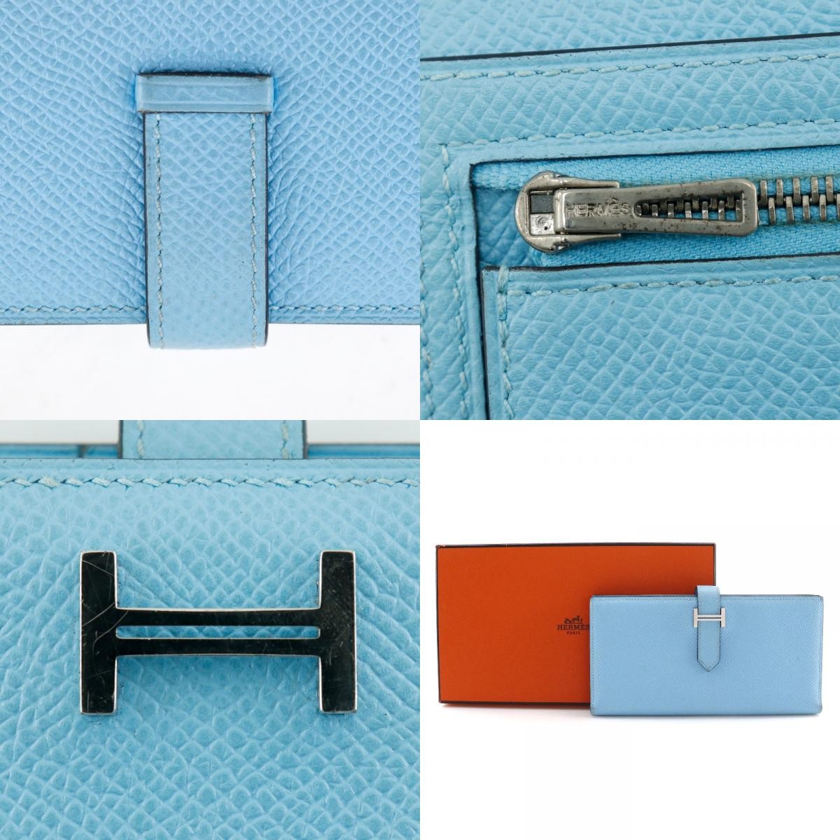 Hermes Bearn Wallet Epsom Blue Leather Wallets Accessory (Pre-Owned)