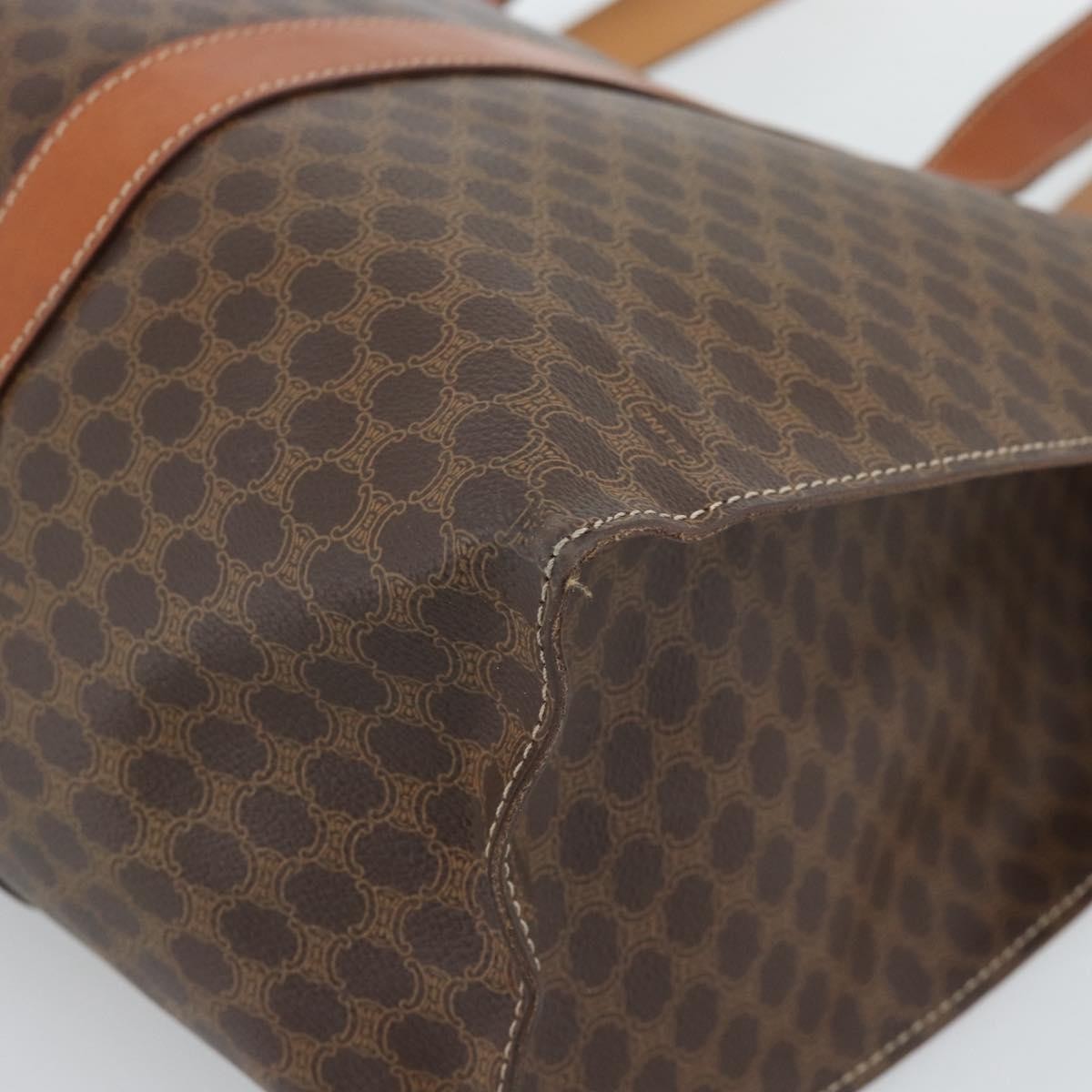 Celine Vintage Macadam Shopper Tote Coated Canvas Brown Canvas Tote Bag Bag (Pre-Owned)