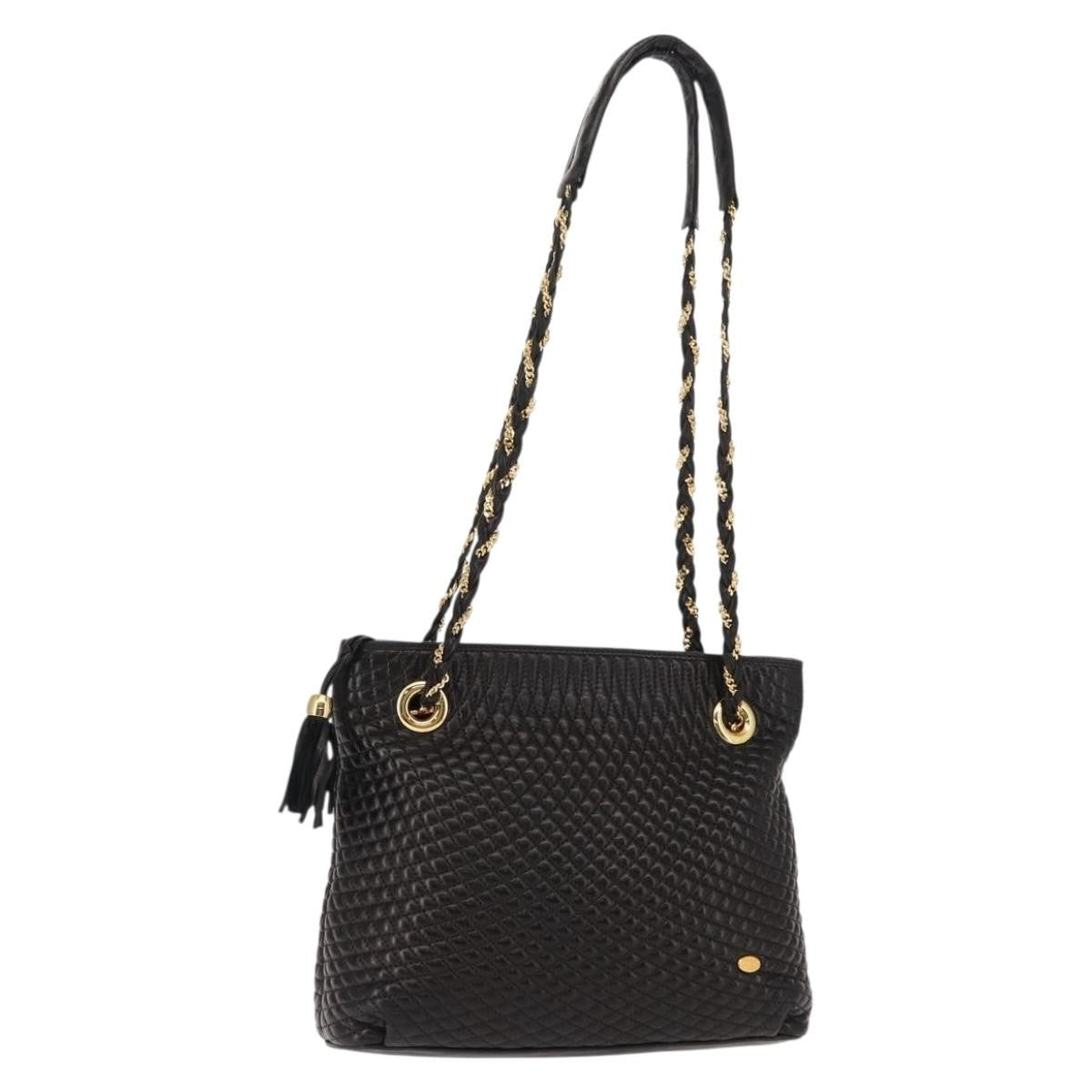 Bally Vintage Chain Shoulder Bag Quilted Leather Black Leather Shoulder Bag Bag (Pre-Owned)