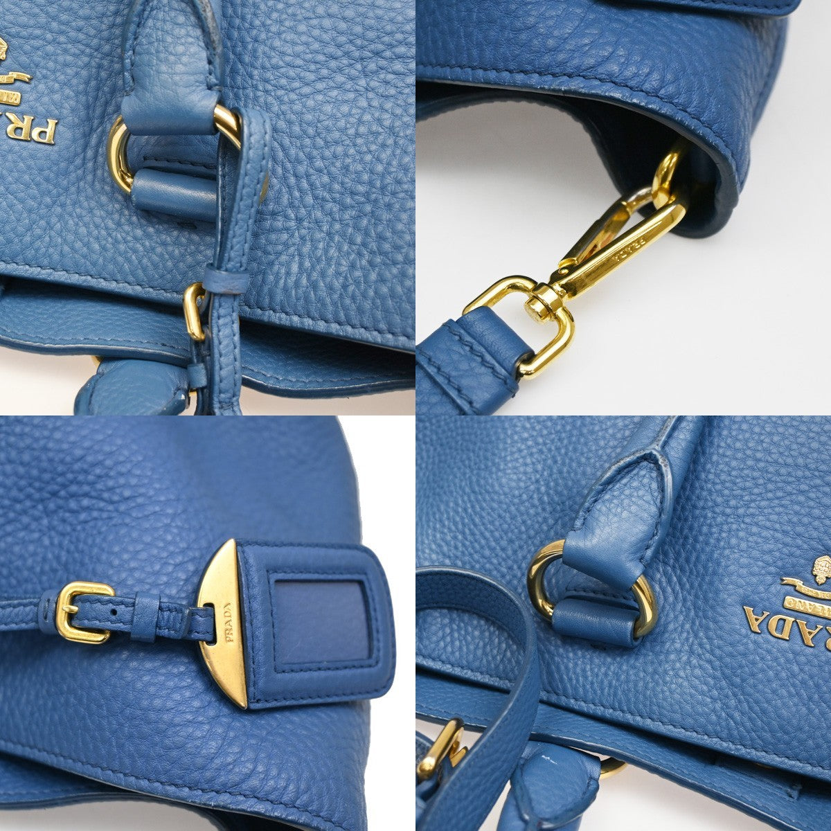 Prada Convertible Shopper Tote Vitello Daino Blue Leather Tote Bag Bag (Pre-Owned)