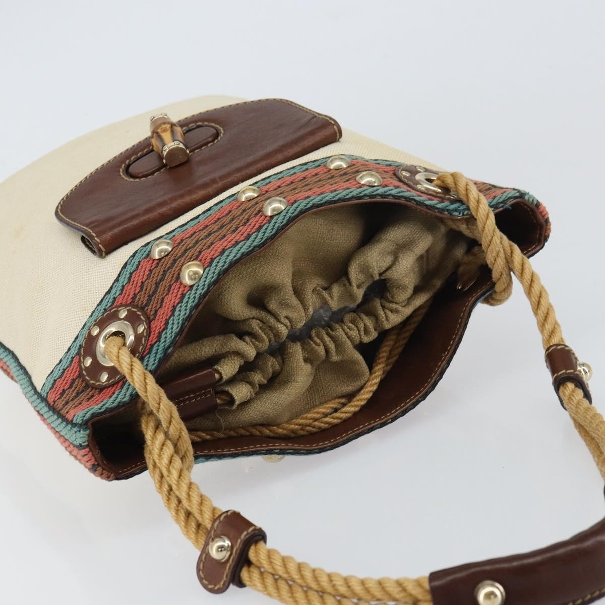 Gucci Vintage Bamboo Shoulder Bag Canvas Beige Canvas Shoulder Bag Bag (Pre-Owned)