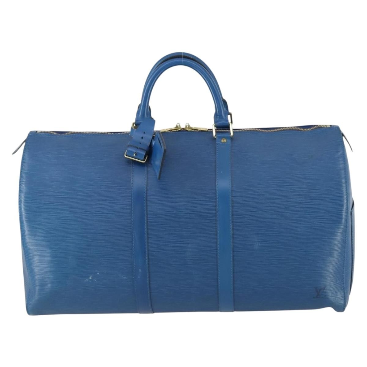Louis Vuitton Keepall Bag Epi Leather Blue Leather Travel Bag Bag (Pre-Owned)