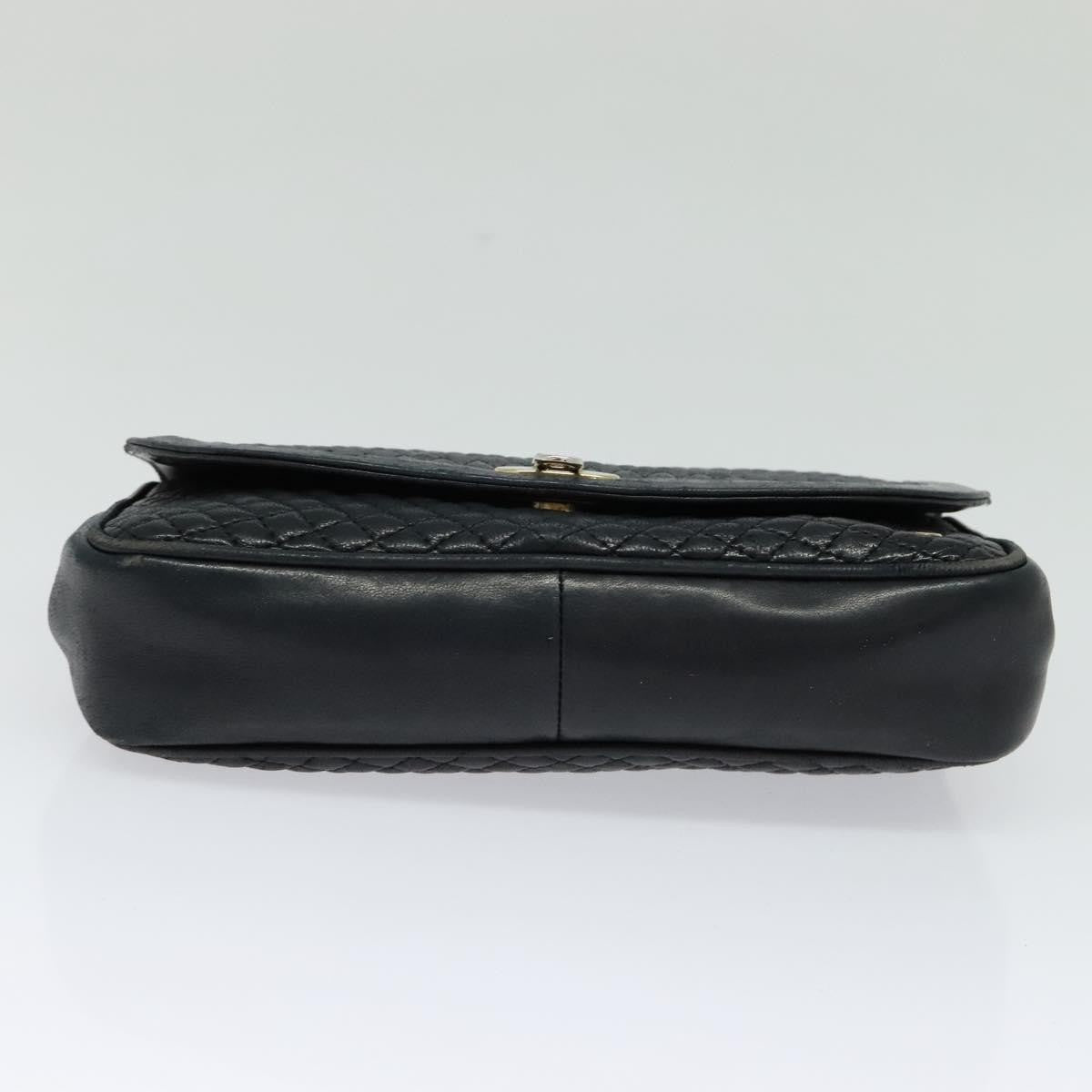 Bally Vintage Chain Shoulder Bag Quilted Leather Navy Leather Shoulder Bag Bag (Pre-Owned)