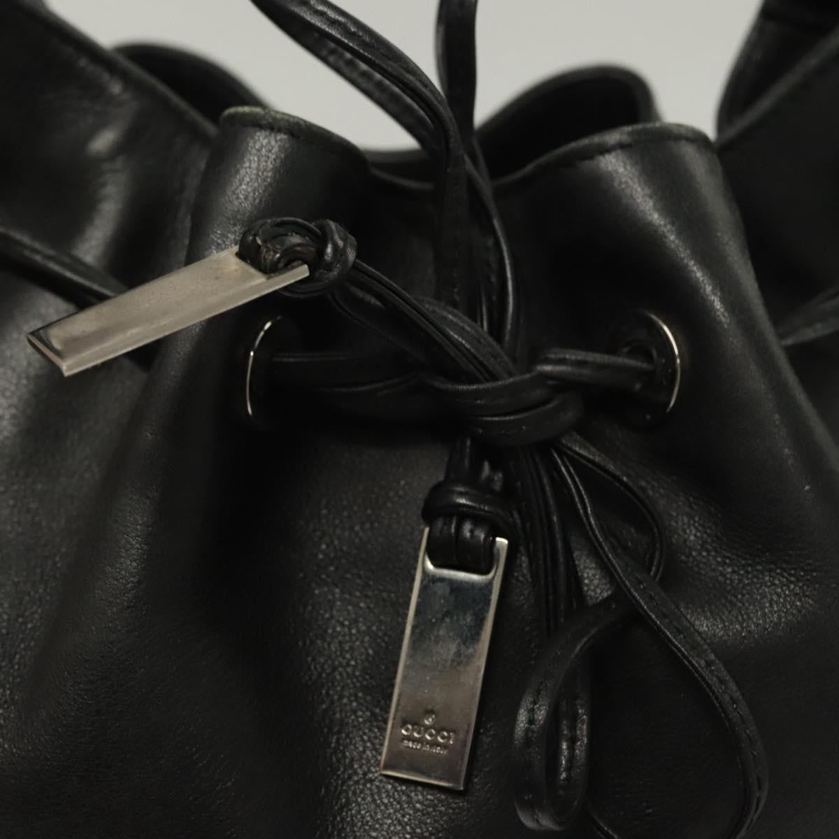 Gucci Vintage Bamboo Shoulder Bag Leather Black Leather Handbag (Pre-Owned)