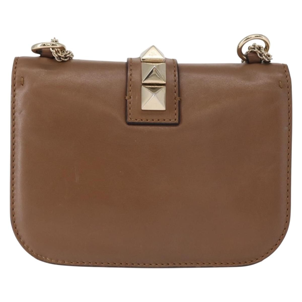 Valentino Garavani Rolling Rockstud Glam Lock Shoulder Bag Leather Brown Leather Shoulder Bag Bag (Pre-Owned)