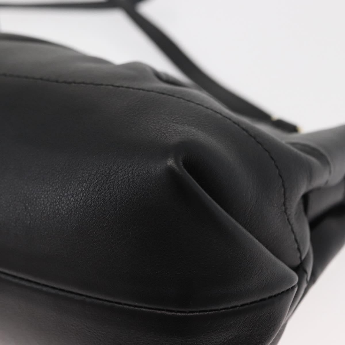 Salvatore Ferragamo W Chain Tote Leather Black Leather Handbag (Pre-Owned)