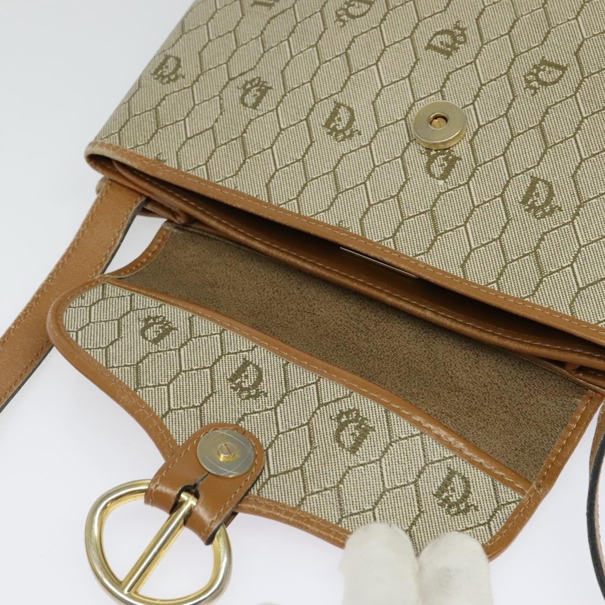 Christian Dior Vintage Honeycomb Shoulder Bag Canvas And Leather Beige Canvas Bag (Pre-Owned)