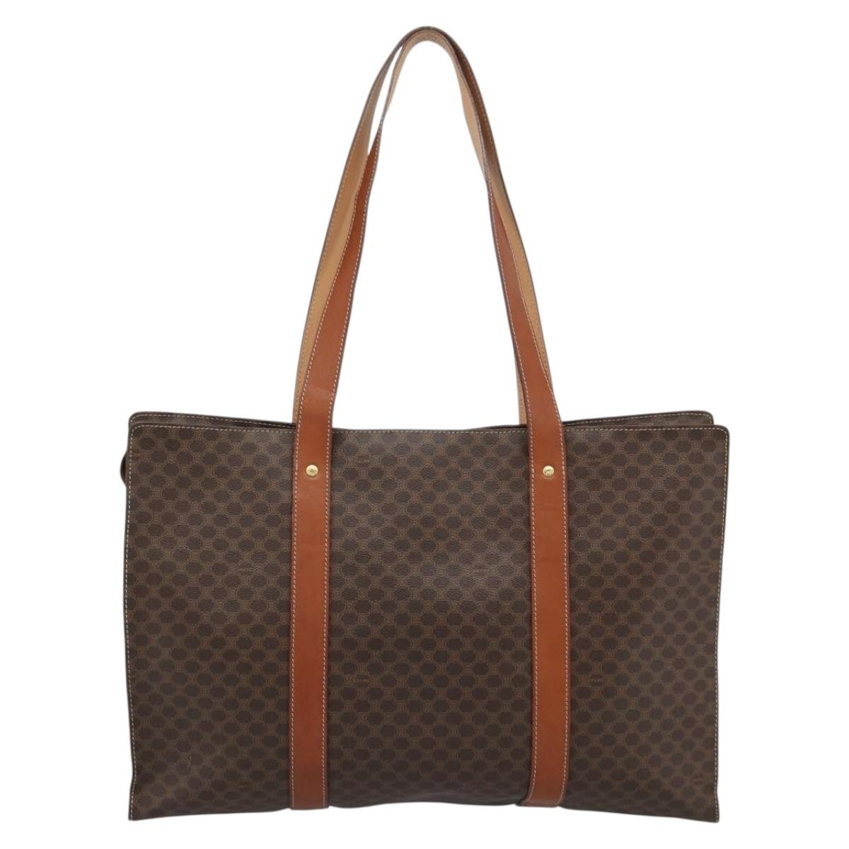 Celine Vintage Macadam Shopper Tote Coated Canvas Brown Canvas Tote Bag Bag (Pre-Owned)