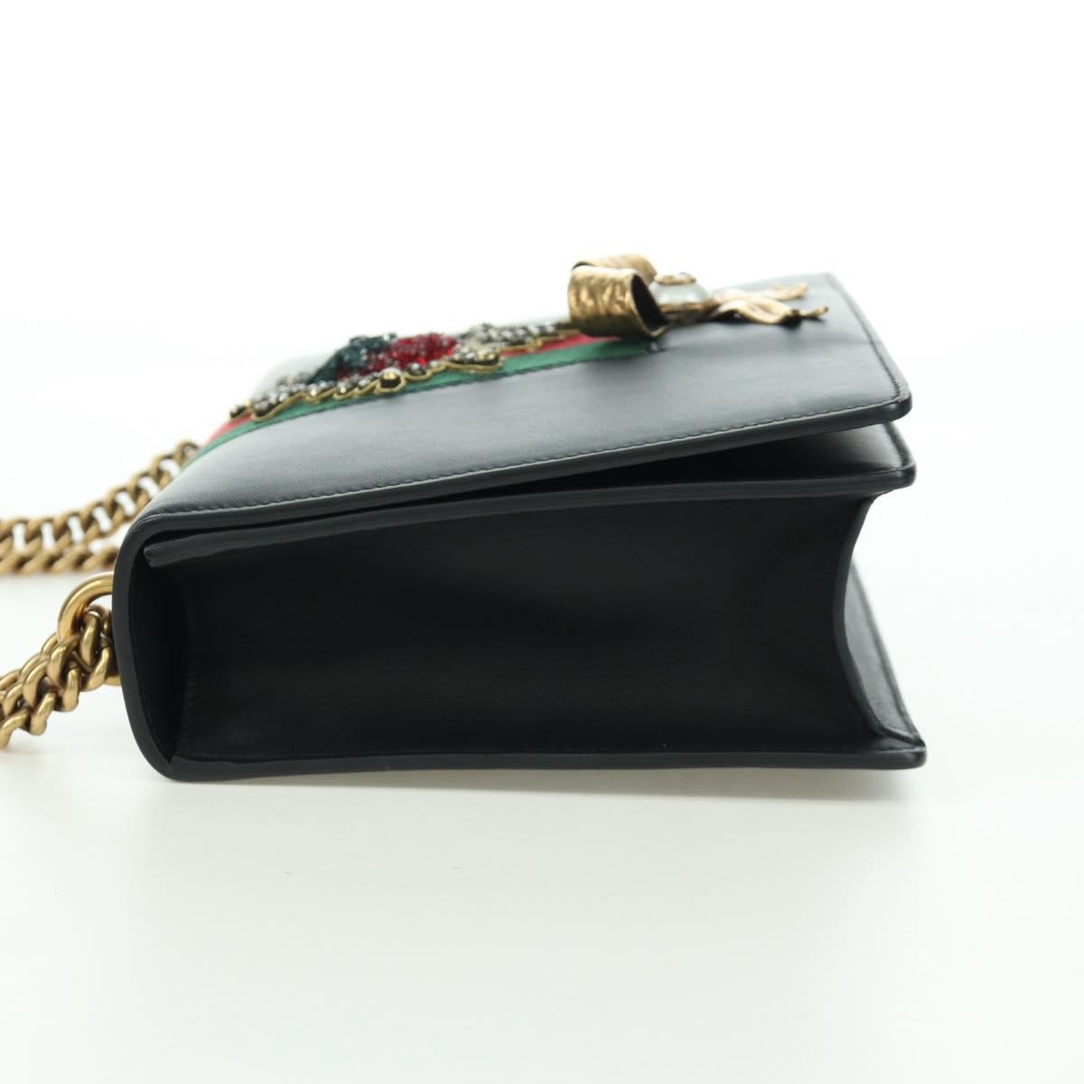 Gucci Web Peony Chain Shoulder Bag Embellished Leather Black Leather Shoulder Bag Bag (Pre-Owned)