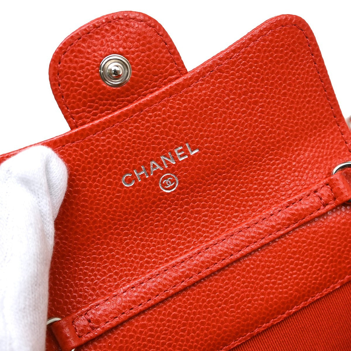 Chanel Vintage Cc Mini Chain Shoulder Bag Leather Red Calfskin Crossbody Bag Bag (Pre-Owned)