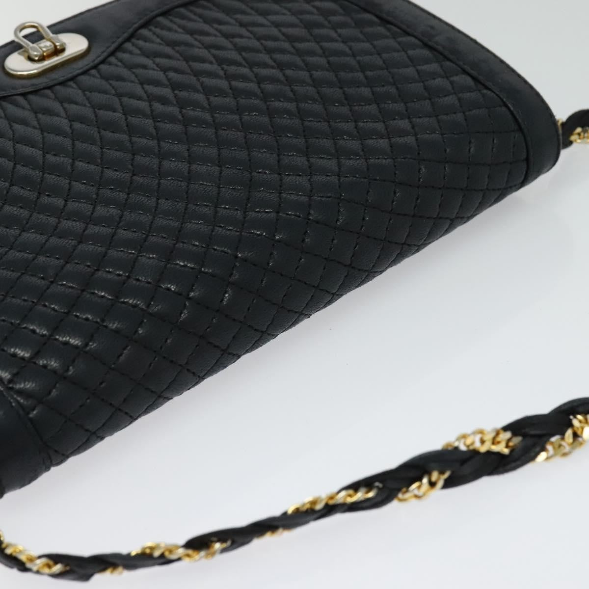 Bally Vintage Chain Shoulder Bag Quilted Leather Navy Leather Shoulder Bag Bag (Pre-Owned)